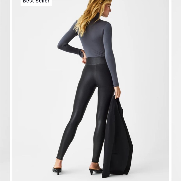 SPANX Black Faux Leather Leggings, Size XL - Picture 2 of 10